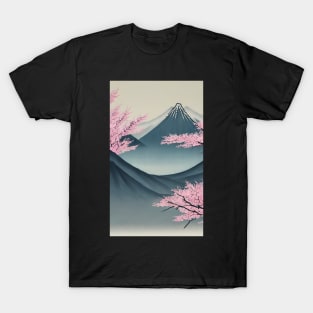 Cherry blossoms and mountains landscape T-Shirt